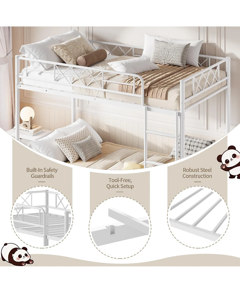 Heavy Duty Twin Over Bunk Bed for Adults and Teens - Metal Frame with Stairs, Full-Length Guardrail, Space-Saving, No Box Spring Needed