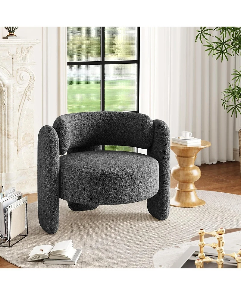 gaomon Modern Chenille Accent Chair Set of 2 Mid-Century Upholstered Living Room Chair Cozy Round Armrest Chair With Open Back for Bedroom/Office/Cafe