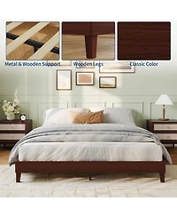 gaomon Bed Frame,9 Inch Natural Sturdy Wood Platform Bed Without Headboard,Wooden Bed Frame with Strong Wood Slats Support,No Box Spring Neededd