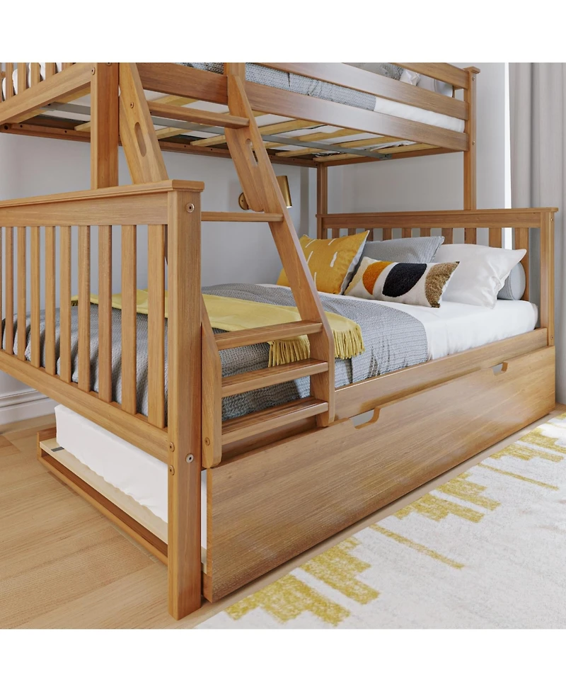 Max & Lily Solid Wood Bunk Bed, Twin over Full with Storage Trundle and Ladder for Kids