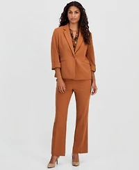 Anne Klein Essentials Petite Knit Roll Tab Blazer Elbow Sleeve Split Neck Top Petite Pull On Knit Trousers
