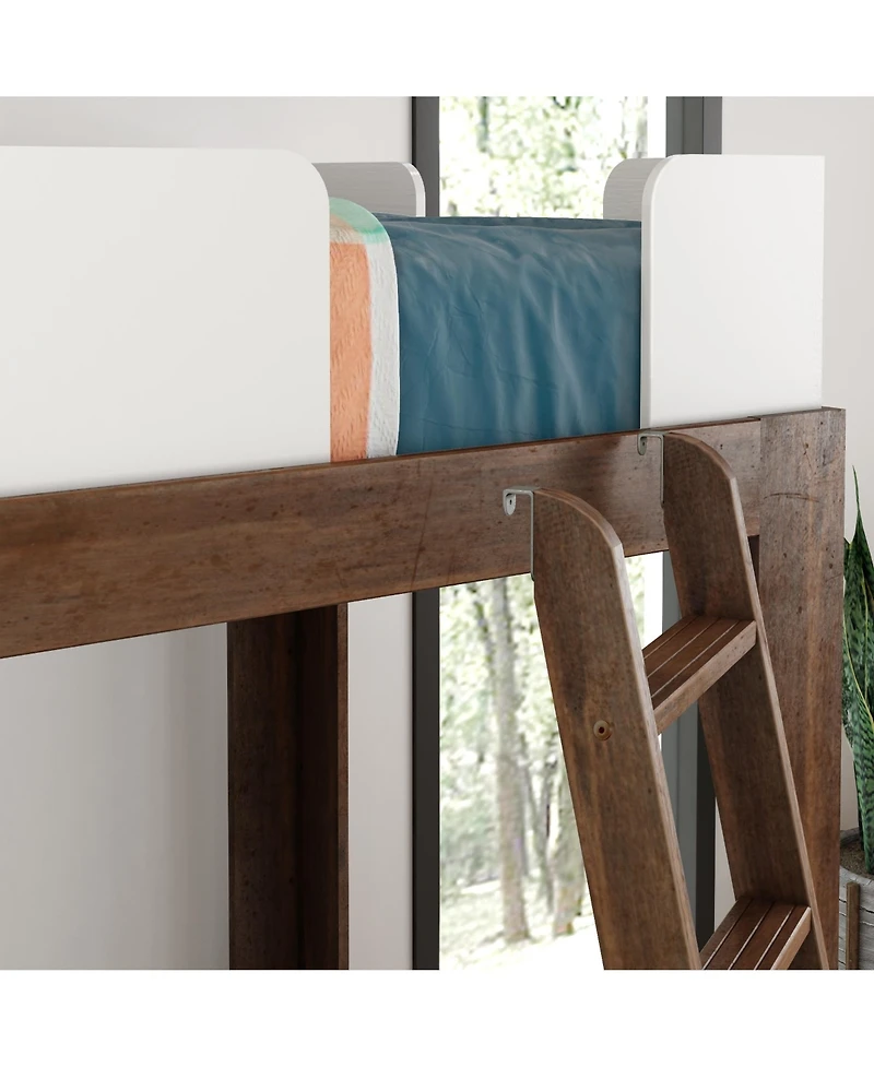 Max & Lily Bunk Bed, Mid-Century Modern Twin over Twin Solid Wood Bed Frame for Kids