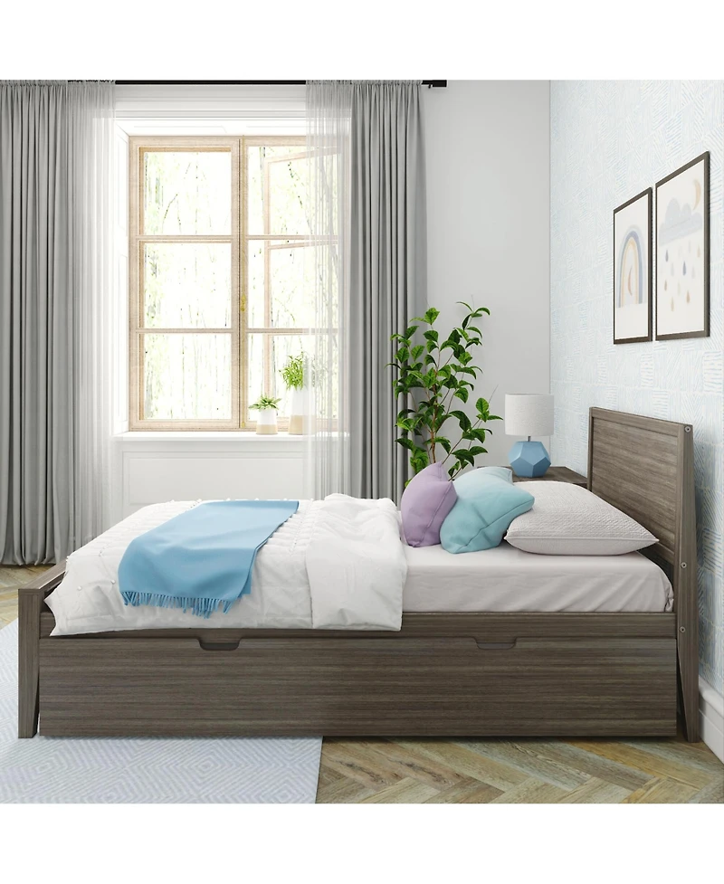 Max & Lily Twin Bed with Trundle, Classic Solid Wood Platform Panel Headboard