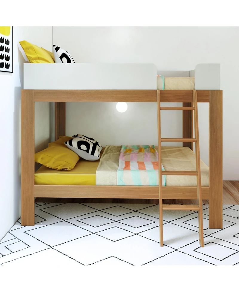 Max and Lily Mid-Century Modern Full Over Full Bunk Bed, White/Pecan