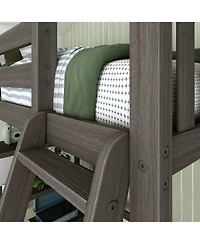 Max & Lily Solid Wood High Loft Bed,Twin Bed Frame For Kids With Bookcase and Ladder