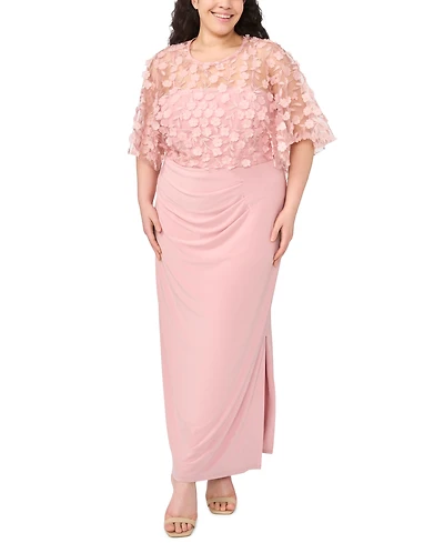 Msk Plus Polyester Blend 3D Flowers Crewneck Gown