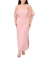 Msk Plus Polyester Blend 3D Flowers Crewneck Gown