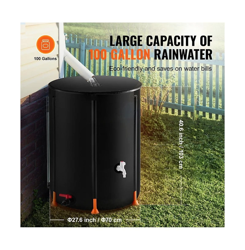 Sugift 100 Gallon Collapsible Rain Barrel Portable Pvc Water Tank