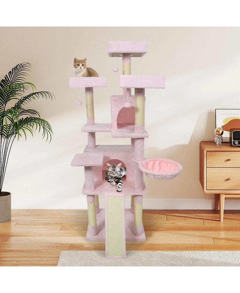 Cozito Cat Tree 65 inch with 3 Plush Perches and 2 Condos