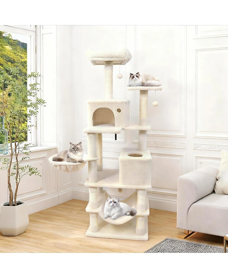 Cozito Cat Tree 66 inch with 2 Condos and Sisal Scratching Posts