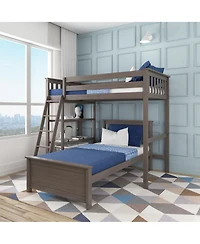 Max & Lily Solid Wood L-Shaped Twin over Bunk Bed with Bookcase for Kids