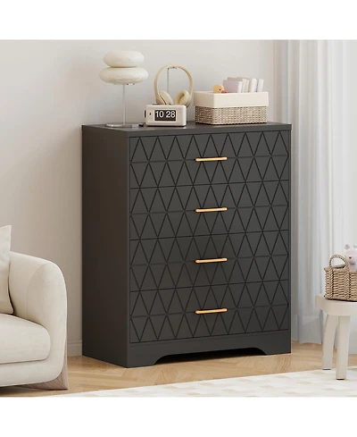 gaomon 4 Drawer Wood Dresser for Bedroom with Gold Handles, Modern Storage Cabinet Nightstand Living Room