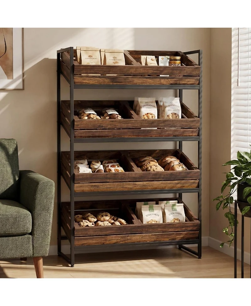 Tribesigns 4-Tier Fruit and Vegetable Storage Basket Stand Rack, Retail Display Shelf, Large Snack Shelf