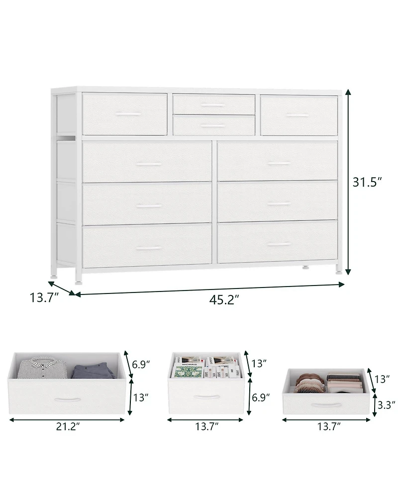 gaomon Wide 10 Drawer Fabric Dresser Tv Stand, Steel Frame Storage Chest with Wood Top