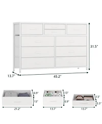 gaomon Wide 10 Drawer Fabric Dresser Tv Stand, Steel Frame Storage Chest with Wood Top