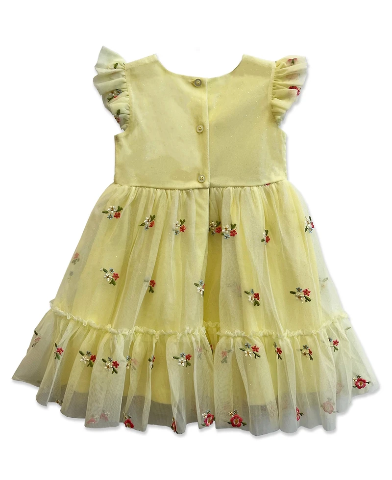 Blueberi Boulevard Girls' 2T-6X Floral Embroidered Smocked Tiered Dress