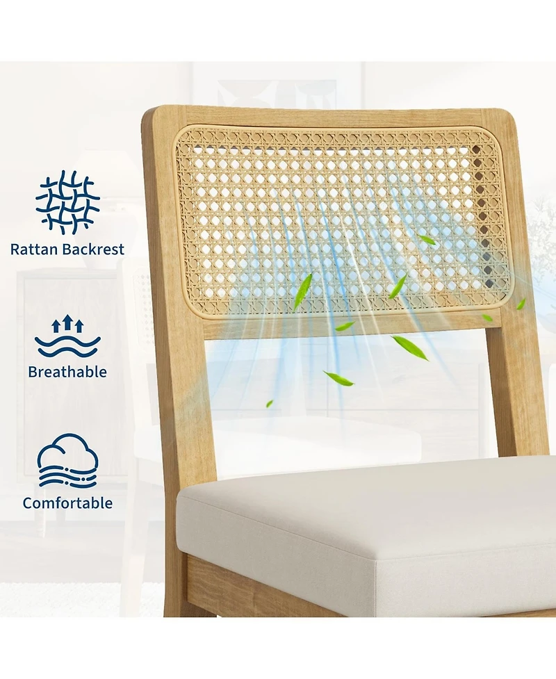 gaomon Rattan Dining Chairs Set of 4, French Country Upholstered Dining Chairs Wood Frame, Rattan Backrest