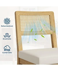gaomon Rattan Dining Chairs Set of 4, French Country Upholstered Dining Chairs Wood Frame, Rattan Backrest
