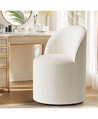 Maison Boucle Chenille Swivel Vanity Chair with Casters, Barrel Makeup