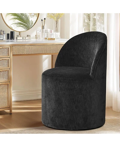 Maison Boucle Chenille Swivel Vanity Chair with Casters, Barrel Makeup