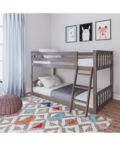 Max & Lily Bunk Bed for Kids, Solid Wood Low Beds with Ladder