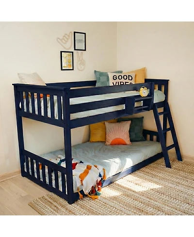 Max & Lily Bunk Bed for Kids, Solid Wood Low Beds with Ladder