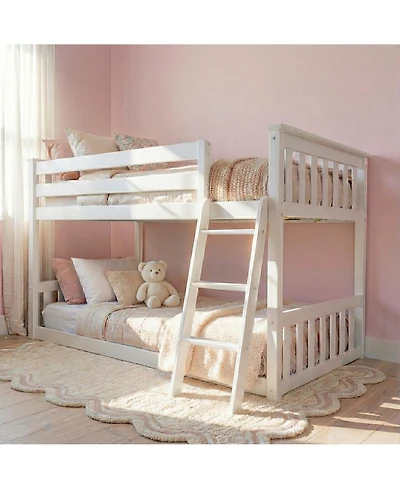 Max & Lily Bunk Bed for Kids, Solid Wood Low Beds with Ladder