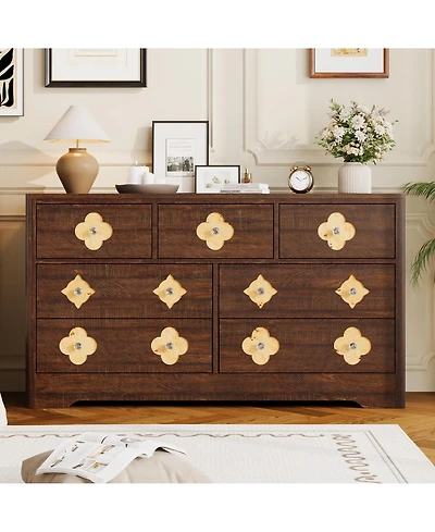 gaomon 54" Wide 7 Drawer Wood Dresser with Decorative Fronts and Crystal Knobs, Storage Tv Stand Organizer