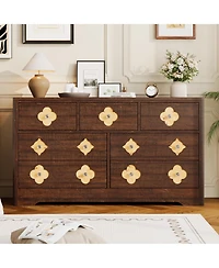 gaomon 54" Wide 7 Drawer Wood Dresser with Decorative Fronts and Crystal Knobs, Storage Tv Stand Organizer