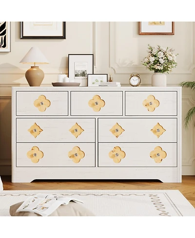 gaomon 54" Wide 7 Drawer Wood Dresser with Decorative Fronts and Crystal Knobs, Storage Tv Stand Organizer