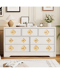gaomon 54" Wide 7 Drawer Wood Dresser with Decorative Fronts and Crystal Knobs, Storage Tv Stand Organizer