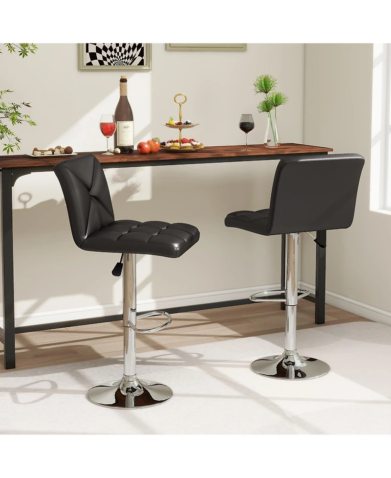 Slickblue Pu Leather Bar Stools Set of 2 Adjustable Height with Backrest