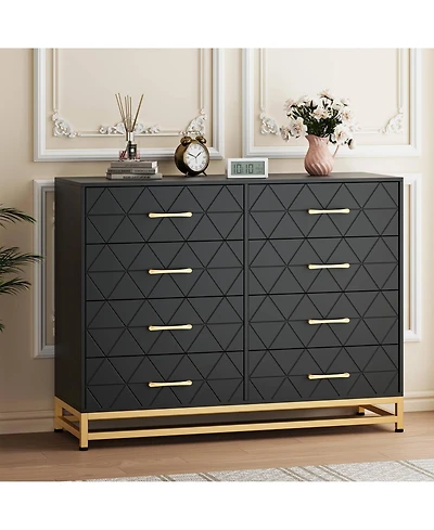 gaomon 8 Drawer Wooden Dresser for Bedroom and Closet, Modern Storage Chest with Gold Handles