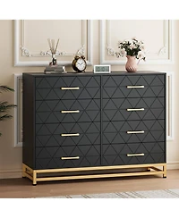 gaomon 8 Drawer Wooden Dresser for Bedroom and Closet, Modern Storage Chest with Gold Handles