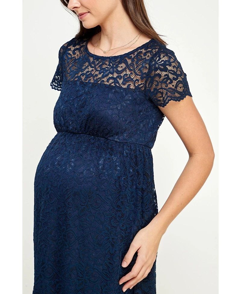 Hello Miz Maternity Crew Neck Floral Lace Dress with Empire Waist