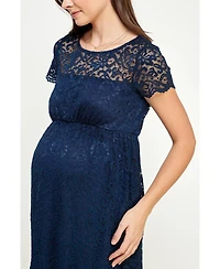 Hello Miz Maternity Crew Neck Floral Lace Dress with Empire Waist