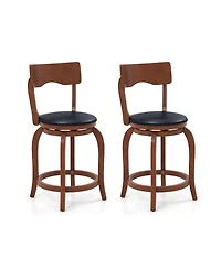 Slickblue Swivel Bar Stools Set of 2 Rubber Wood Frame Upholstered Seat Chairs