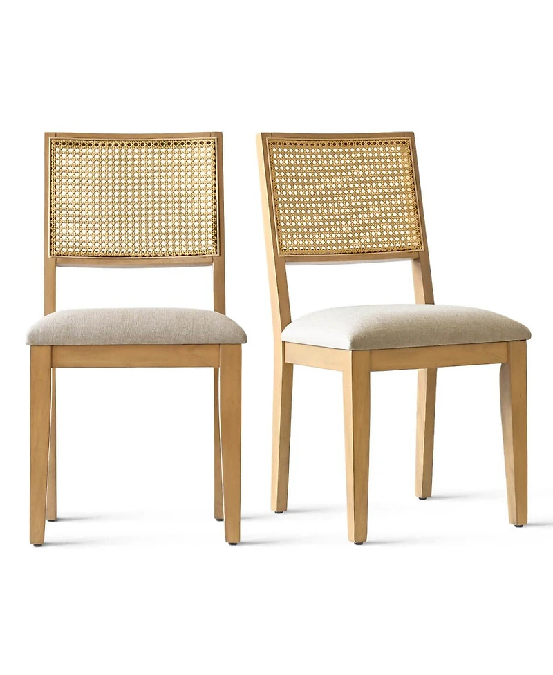 Maison Boucle Cane Back Upholstered Dining Chairs Set of 2, Farmhouse Wood