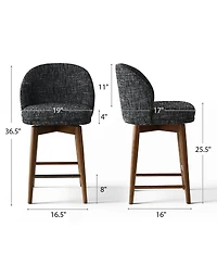 Maison Boucle Walnut Wood Swivel Counter Height Stools Set of 6, Chenille, Armless
