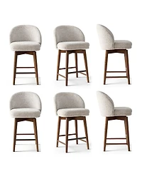 Maison Boucle Walnut Wood Swivel Counter Height Stools Set of 6, Chenille, Armless