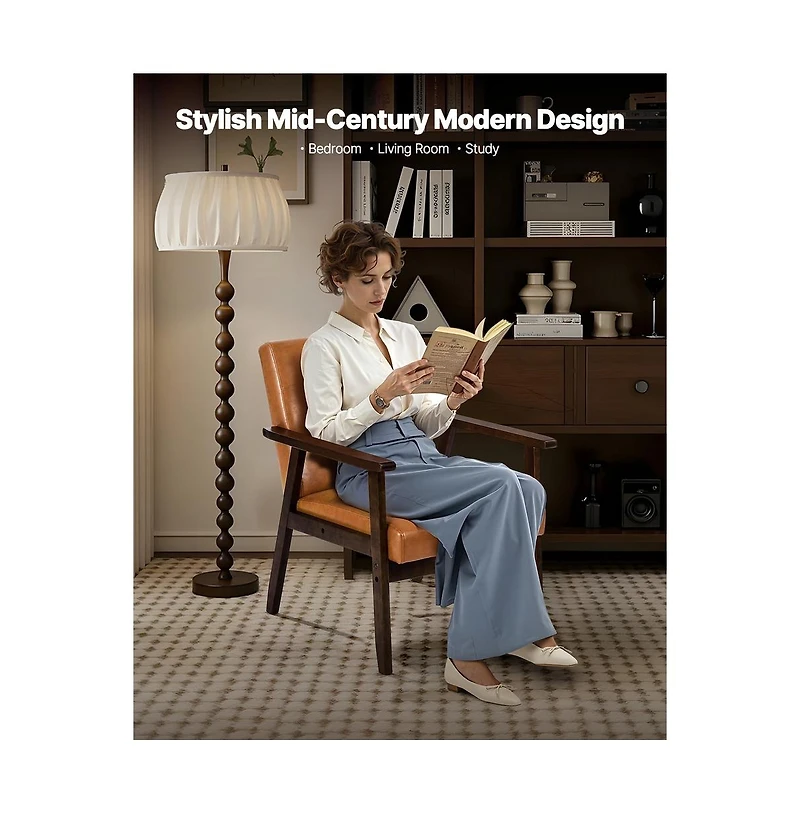 Sugift Mid Century Modern Accent Chair Pu Leather Armchair with Solid Wood Frame