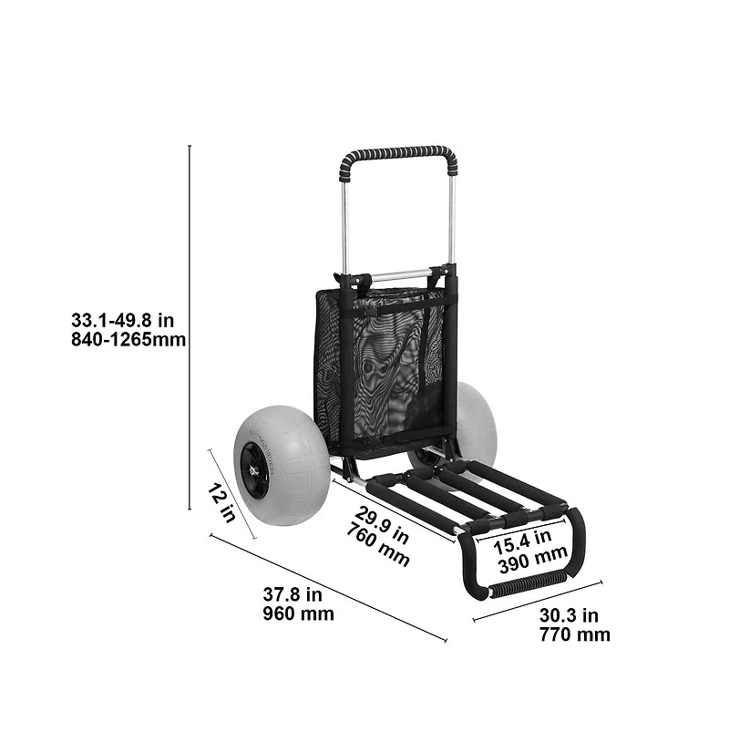 Sugift Folding Beach Dolly with 12 in Balloon Wheels and 165 lb Deck