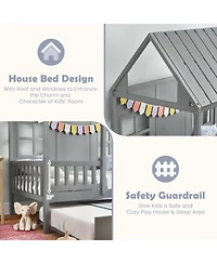 Gouun House Bed Frame with Pull-Out Trundle and 82-Inch Roof