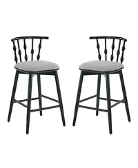 Rainsken Set of 2 Wooden Fabric Upholstered Counter Height Bar Stools with Hourglass Backrest and Footrest