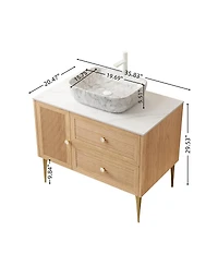 Sillysis 36 Inch Modern Bathroom Vanity with Ceramic Basin, Sintered Stone Countertop, 2 Drawers and 1 Door