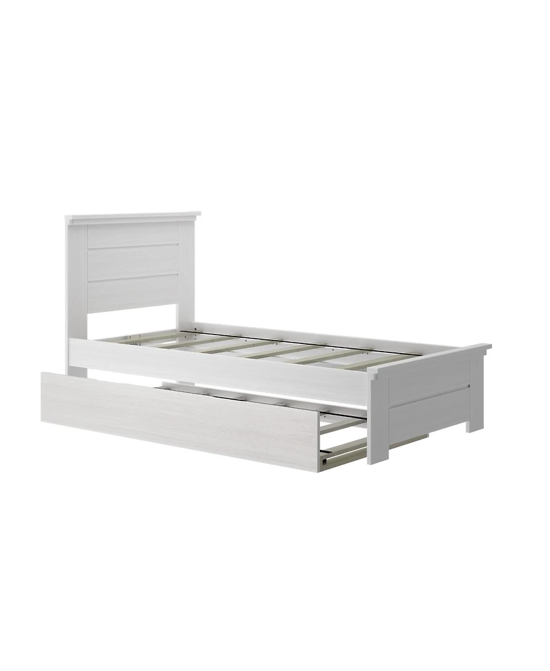 Max and Lily Twin Bed Frame with Plank Headboard Trundle, Solid Wood Platform Bed, Driftwood