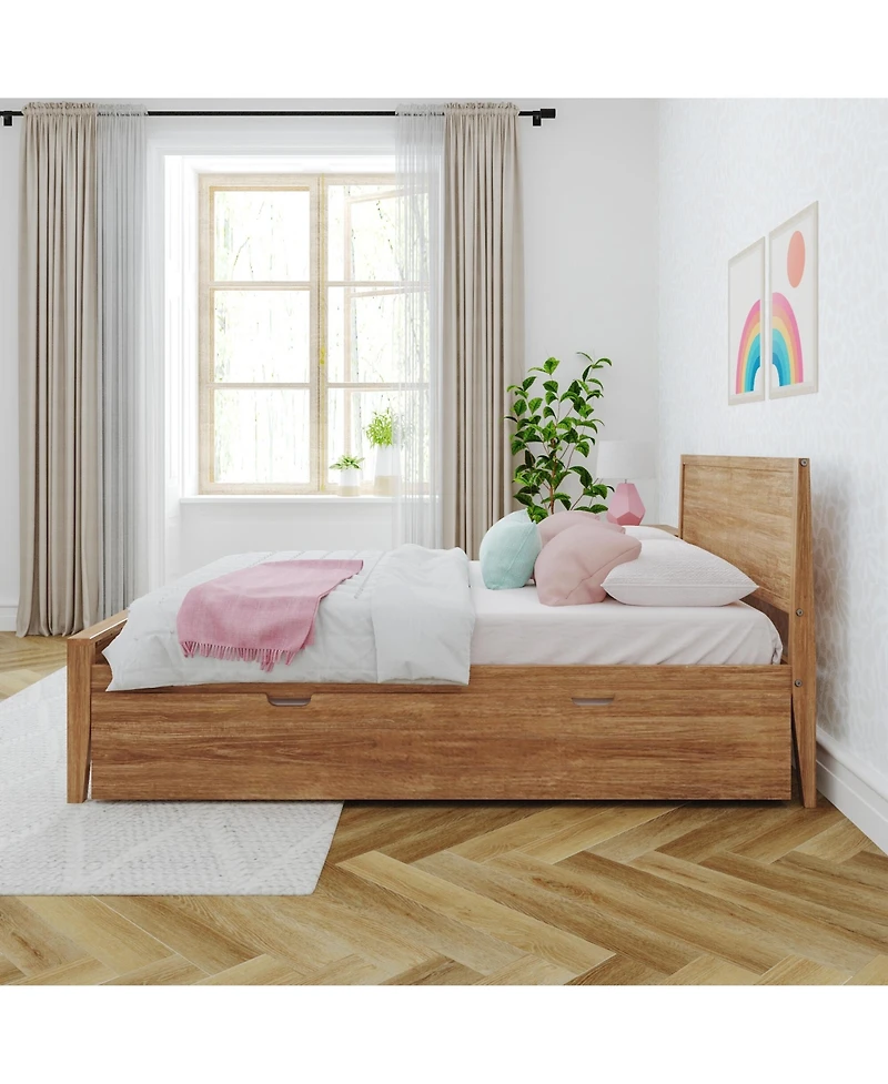 Max & Lily Full Bed Frame with Trundle, Classic Solid Wood Platform for Kids