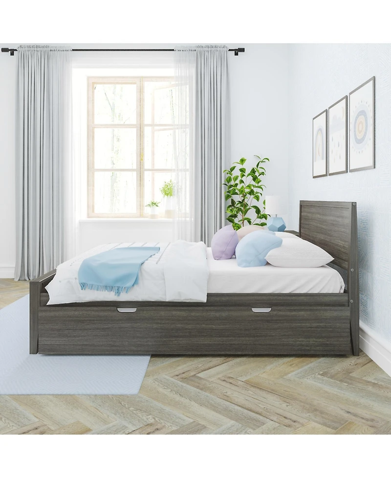 Max & Lily Full Bed Frame with Trundle, Classic Solid Wood Platform for Kids