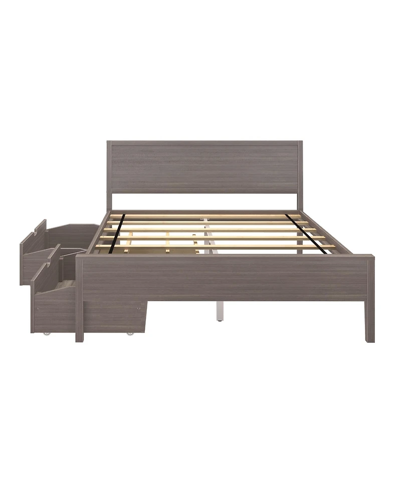 Max & Lily Queen Bed with Storage Drawers, Solid Wood Frame Panel Headboard, Slat Support, No Box Spring Needed