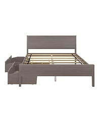 Max & Lily Queen Bed with Storage Drawers, Solid Wood Frame Panel Headboard, Slat Support, No Box Spring Needed